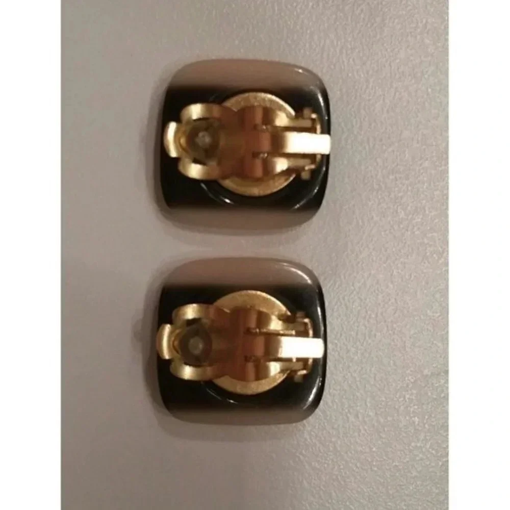 Vintage Authentic Chanel Logo Necklace &  Square Clip Earrings Set ~ Signature
